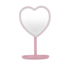 Specchio da tavolo cuore con led rosa