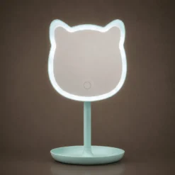 Specchio da tavolo gatto con led verde
