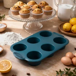 Stampo 6 muffin silicone azzurro
