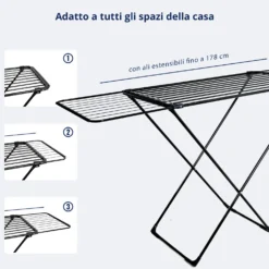 Stendibiancheria pieghevole e allungabile fino a 178 cm