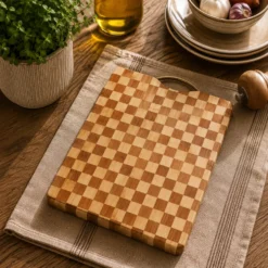 Tagliere 43,5x30 cm bambù scacchiera con manico