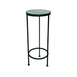 Tavolino portavaso in ferro 60 cm decoro verde