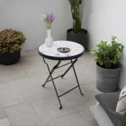 Tavolino portavaso tondo geometrico bianco