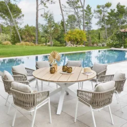 Tavolo da giardino rotondo acacia bianco 160x75 cm Oriengo