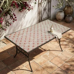 Tavolo giardino maiolica rossa 140x80x75 cm Marrakech