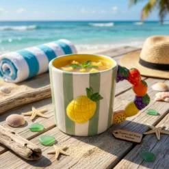 Tazza ananas righe verdi 530 ml Florafruit ceramica