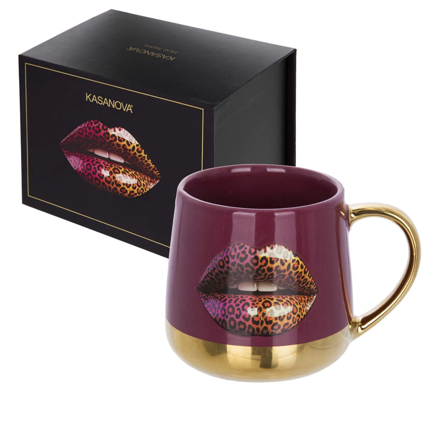 Tazza ceramica 360 ml labbra leopardate marrone oro