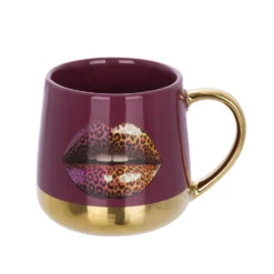Tazza ceramica 360 ml labbra leopardate marrone oro