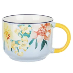 Tazza fiori 570 ml in porcellana bianca e gialla