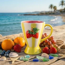 Tazza fragole righe gialle 230 ml Florafruit ceramica