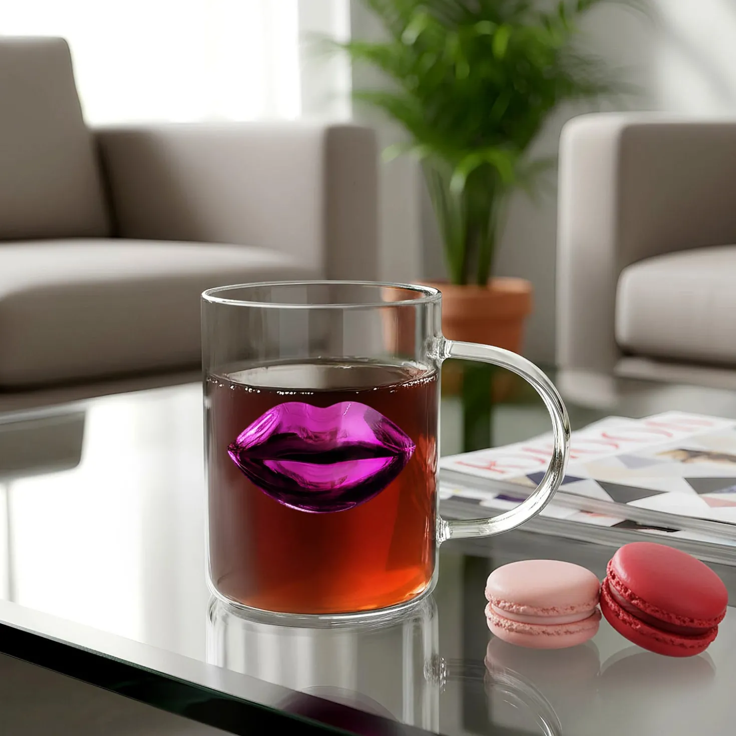Tazza labbra rosa vetro 390 ml
