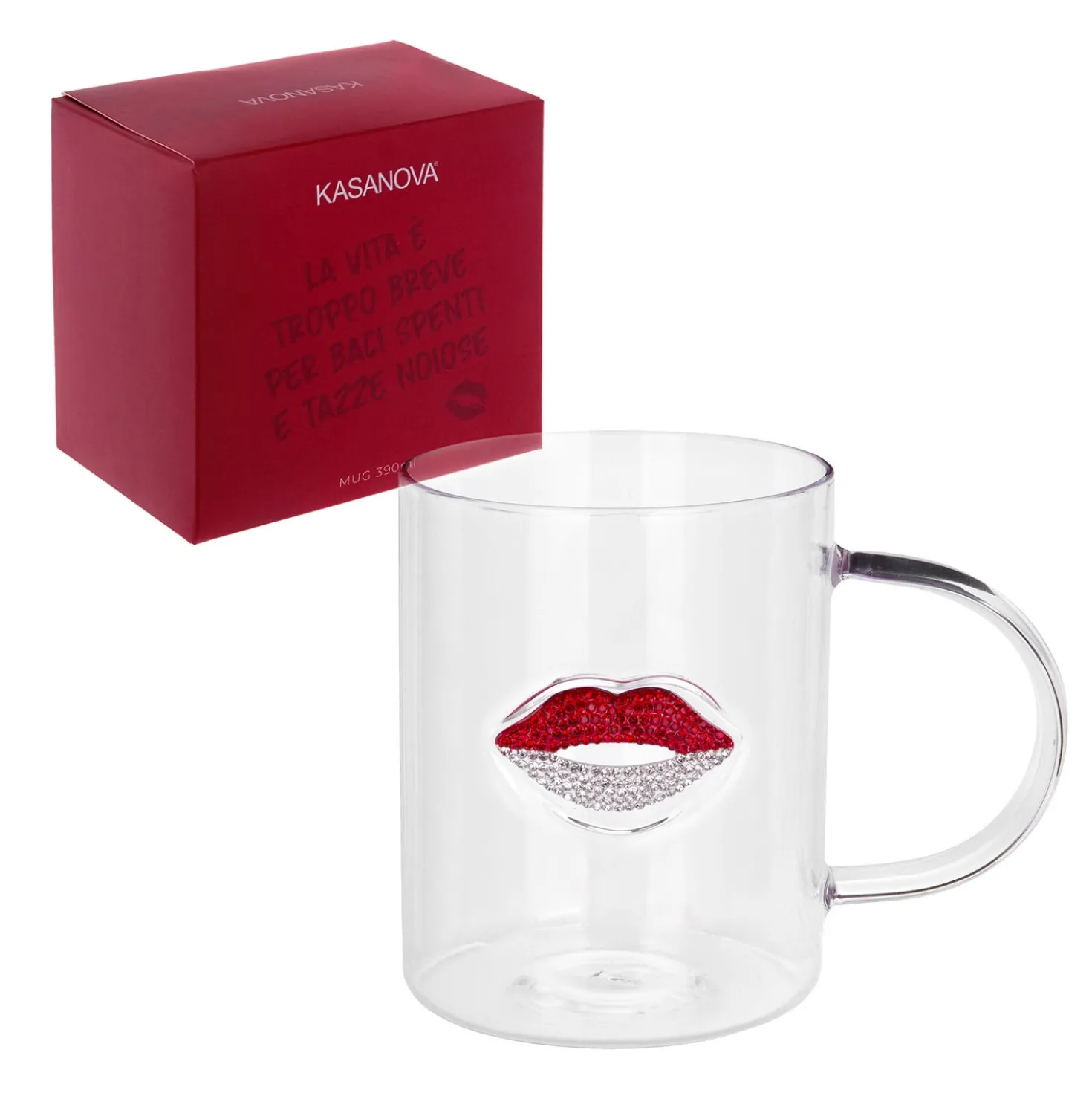 Tazza labbra rosso bianco vetro 390 ml