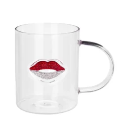Tazza labbra rosso bianco vetro 390 ml