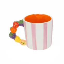 Tazza limone righe rosa 530 ml Florafruit ceramica