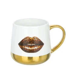 Tazza mug ceramica manico e base oro 360 ml labbra