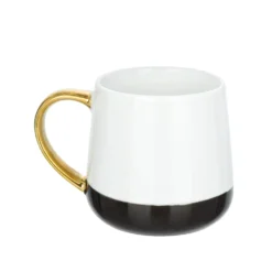 Tazza mug ceramica manico oro 360 ml base nera labbra