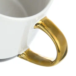 Tazza mug ceramica manico oro 360 ml base nera labbra