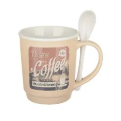 Tazza mug conica 400 ml con cucchiaino in porcellana crema