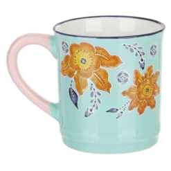 Tazza mug fiori 310 ml in porcellana arancione e azzurra