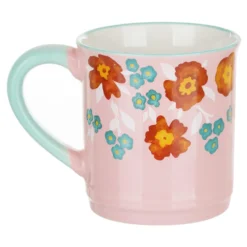Tazza mug fiori 310 ml in porcellana azzurra e rosa