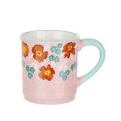 Tazza mug fiori 310 ml in porcellana azzurra e rosa