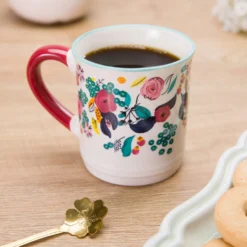Tazza mug fiori 310 ml in porcellana bianca e rossa