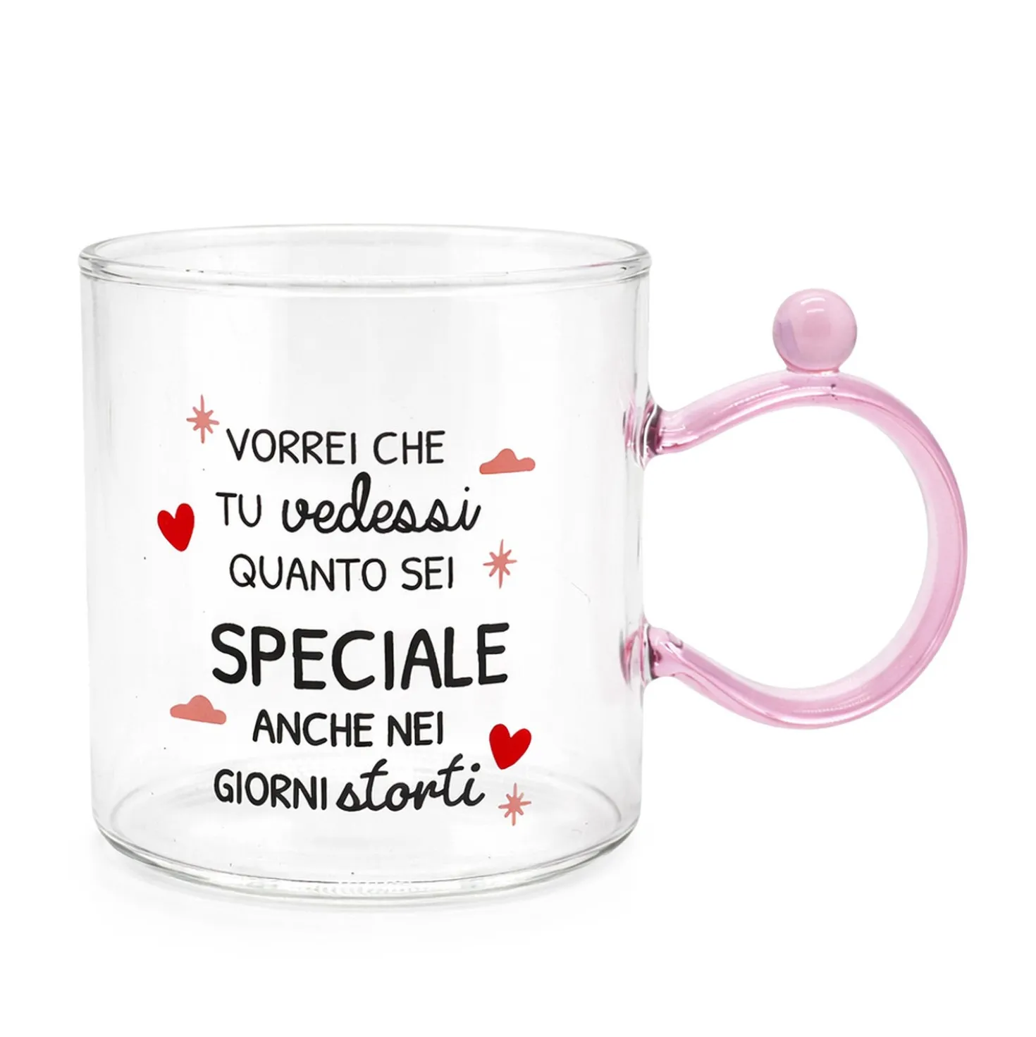 Tazza mug 350 ml in vetro rosa Cheer Up