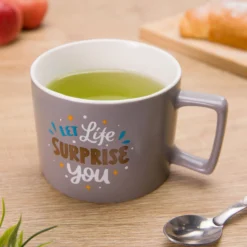 Tazza mug scritta 450 ml in porcellana grigio opaco