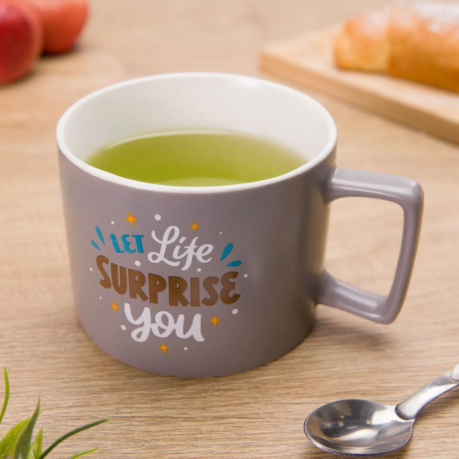 Tazza mug scritta 450 ml in porcellana grigio opaco