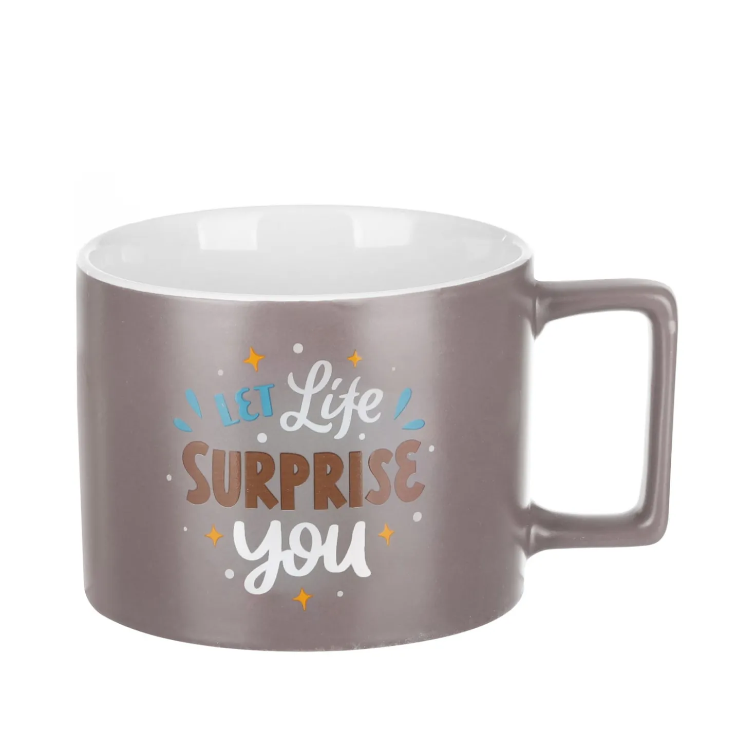 Tazza mug scritta 450 ml in porcellana grigio opaco
