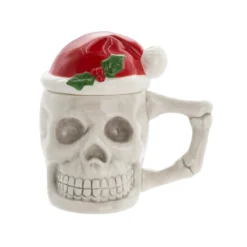 Tazza mug teschio con coperchio natalizio ceramica 460 ml