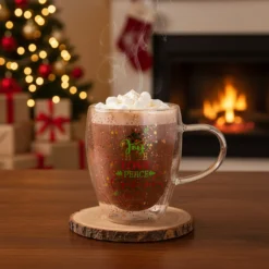 Tazza mug vetro borosilicato Love Christmas glitter 300 ml