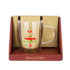 Tazza mug vetro borosilicato Merry Christmas glitter 300 ml