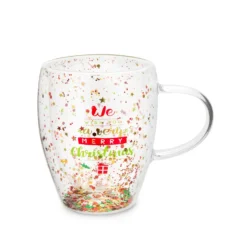 Tazza mug vetro borosilicato Merry Christmas glitter 300 ml
