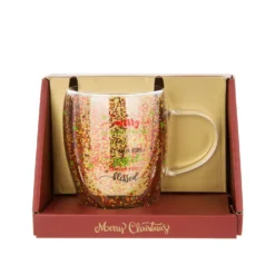 Tazza mug vetro borosilicato natalizia glitter 300 ml