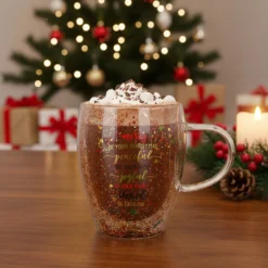 Tazza mug vetro borosilicato natalizia glitter 300 ml