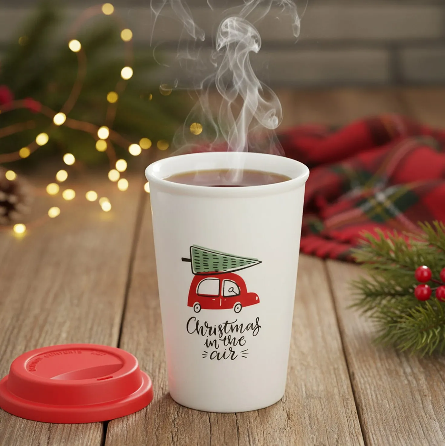 Tazza natalizia 300 ml coperchio Christmas in the air