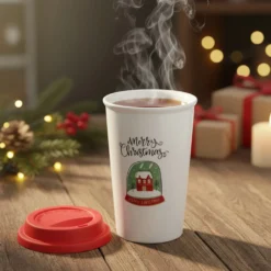 Tazza natalizia 300 ml coperchio Merry Christmas