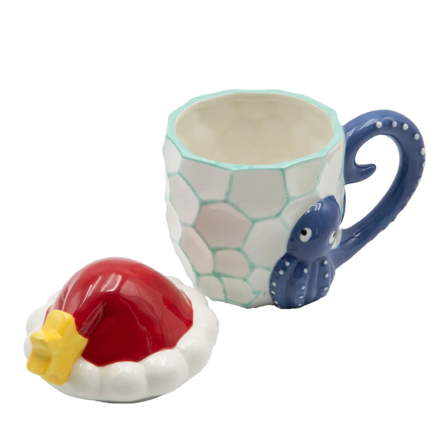 Tazza natalizia polipo con coperchio 580 ml ceramica