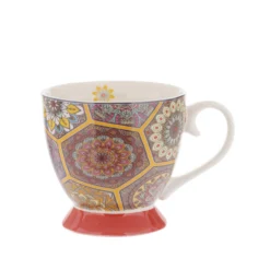 Tazza tè decoro mandala rossa in New Bone China, 450 ml