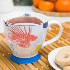 Tazza tè decoro marino azzurra in New Bone China, 450 ml