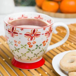 Tazza tè decoro rosso in New Bone China, 450 ml