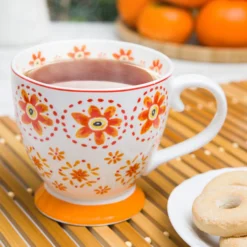Tazza tè fiori arancione in New Bone China, 450 ml