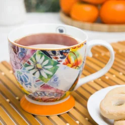 Tazza tè fiori arancione in New Bone China, 450 ml