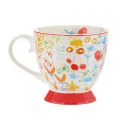 Tazza tè 450 ml fiori rossa in New Bone China