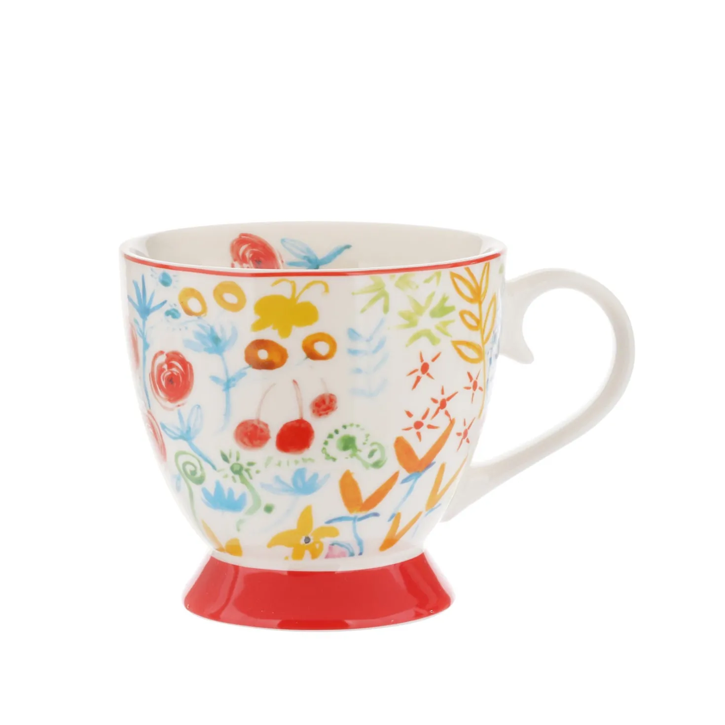 Tazza tè 450 ml fiori rossa in New Bone China