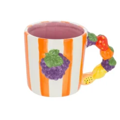 Tazza uva righe arancioni 530 ml Florafruit ceramica