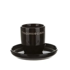 Tazzina caffè con piattino nero con scritta 135 ml