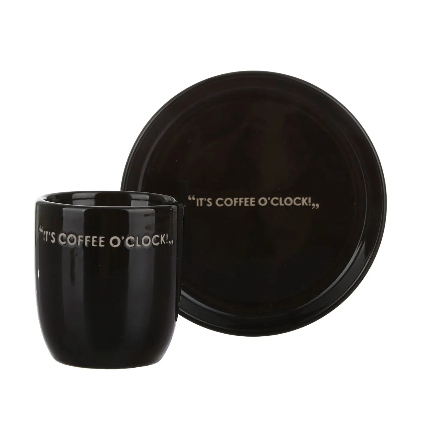 Tazzina caffè con piattino nero con scritta 135 ml