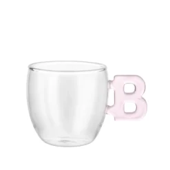 Tazzina caffè lettera B rosa in vetro borosilicato, 150 ml